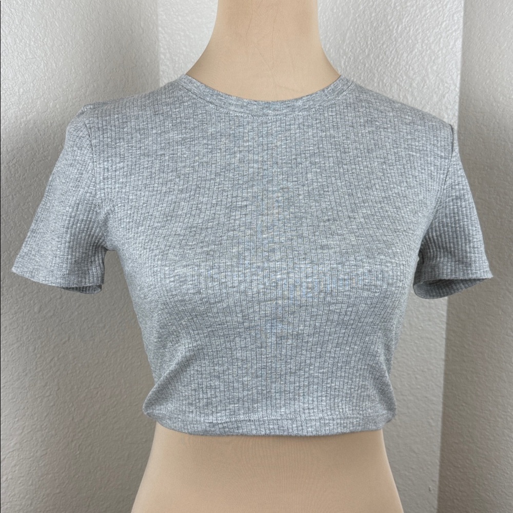 Zara Ribbed Short Sleeve Crop Top Shirt Size Medium - Picture 3 of 8